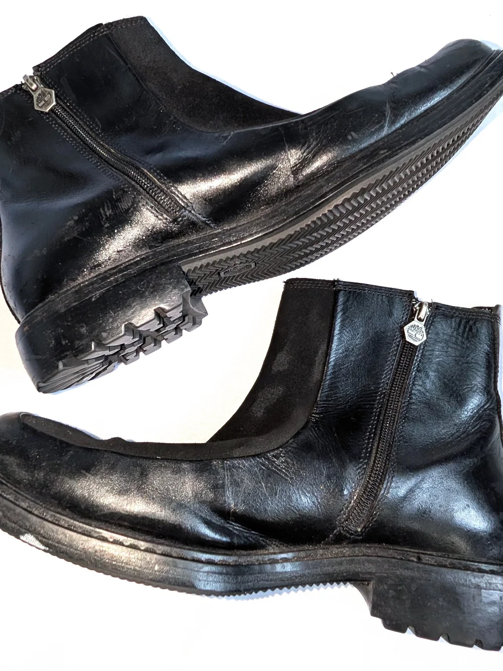 Timberland Mens 11 Black Leather Square Toe Ankle Boots